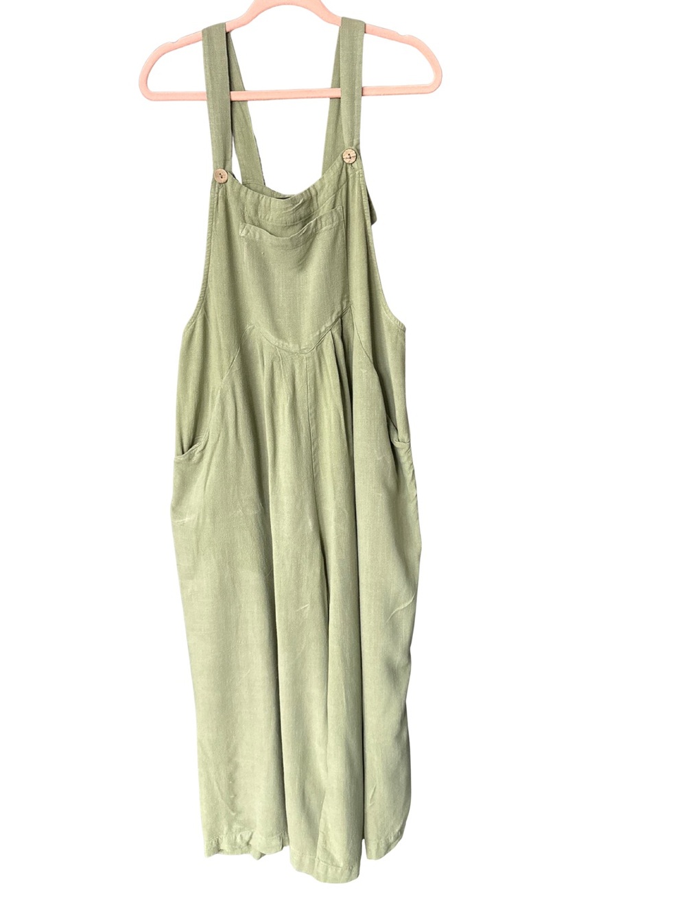 Light Green Linen-Blend Pinafore overalls